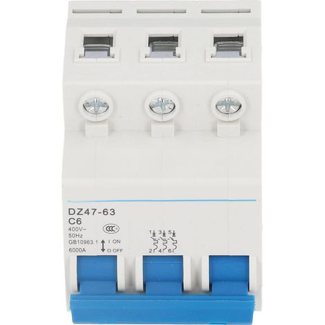 Disjoncteur miniature 3P en Pa66 pour rail DIN, pouvoir de coupure 6000A 400V 6A (1/5)