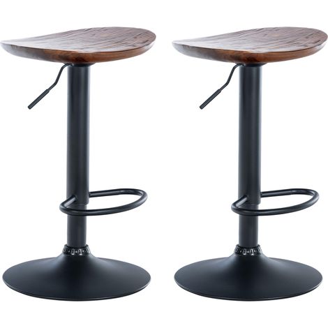 Set di 2 sgabelli da bar in legno massello di noce e metallo nero dal design rustico TDB10599