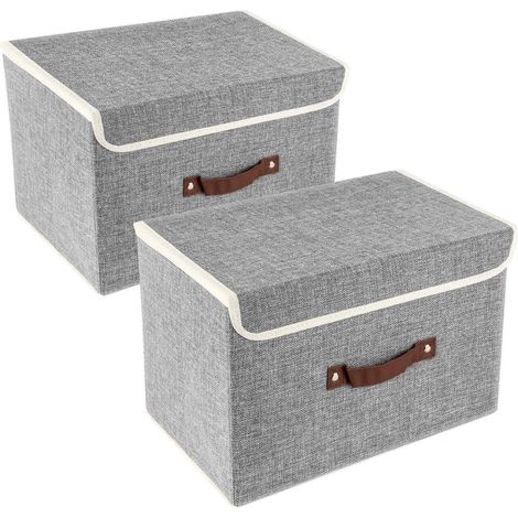 Faltbare Aufbewahrungsbox mit Deckel, 2er-Set, Grau, 38x25x25 cm (1/5)