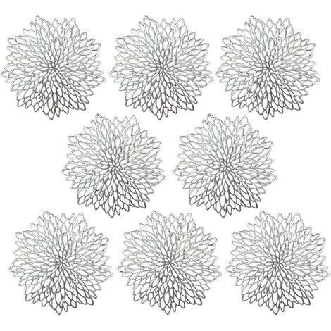 Sets de table en PVC, lot de 8, décoratifs, lavables, résistants à la chaleur et isolants, couleur argent. (1/4)