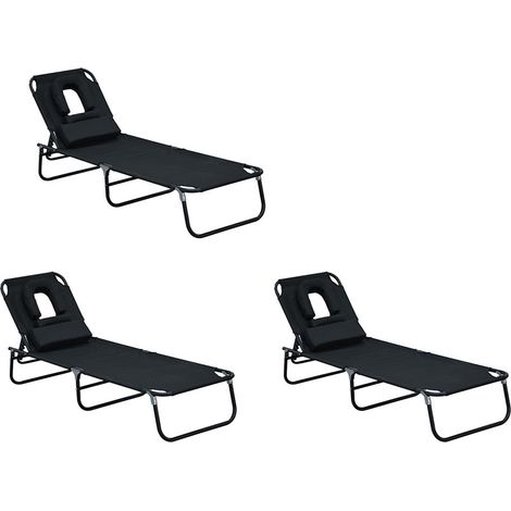 3er-Set sonnenliege Gartenliege Relaxliege mit Gesichtsöffnung und Lesefenster, dreibeinig, schwarz, ideal für Entspannung im Freien