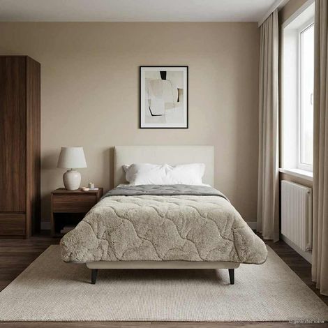 Couette hiver réversible matelassée en microfibre et polaire teddy gris clair 155 x 220 cm - PANGIVO (1/5)