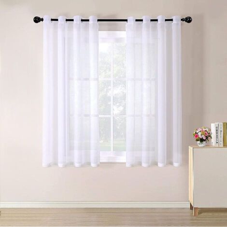 Rideau Voilages Transparent- en Dégradé à Oeillets - pour Cuisine Salon Chambre-2 panneaux 140175CM Blanc - Blanc -INHHUB
