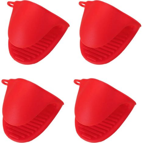 Set aus vier hitzebeständigen Silikonhandschuhen, hitzebeständigen Küchenhandschuhen, hitzebeständiger Silikon-Verbrennungsschutzmatte, rutschfesten Küchenhandschuhen, multifunktionalen Mini-Hitzeschu