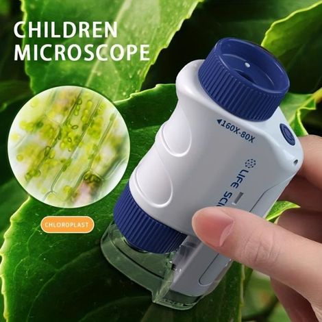 Microscope Portable, 120x Microscopes De Poche Avec Éclairage LED Cadeaux éducatifs Enfants et Étudiants, Bleu (1/4)