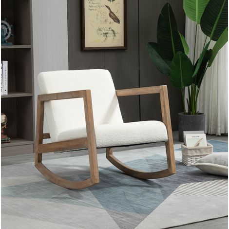 CHICFURN Sillón mecedora de madera color crema 60 x 81 x 71 cm con cojín acolchado (1/5)