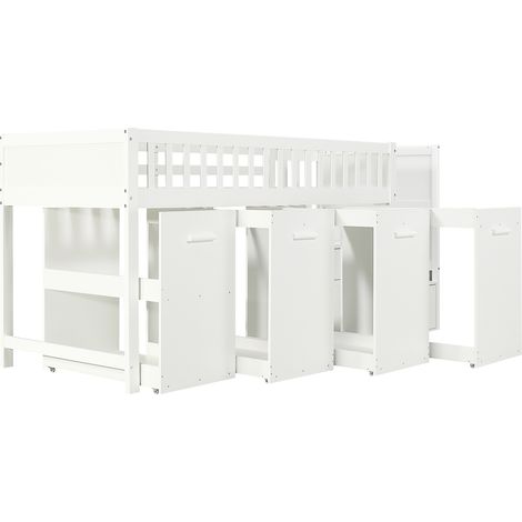 Letto a soppalco multifunzione per bambini bianco 90 x 200 cm con scrivania e contenitori (1/5)