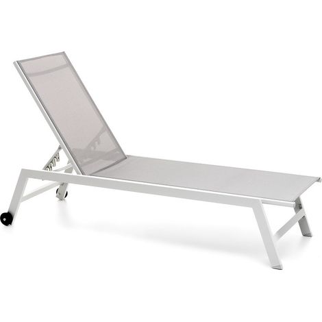 GLOUPIE Lettino Prendisole Alamos Pieghevole In Alluminio Verniciato Bianco Con Ruote Posteriori, L 192 x P 60 x H 91 Cm (1/5)