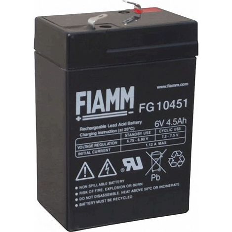 Batteria al piombo sigillata Fiamm, 6V, 4.5Ah, 70 x 47 x 106mm, -20  +50°C