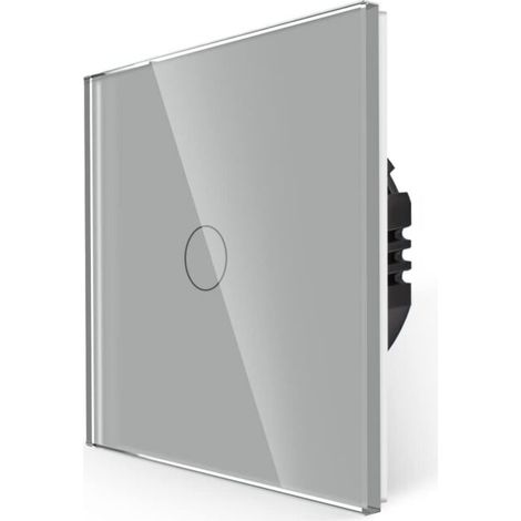 Interrupteur unipolaire, pas de fil neutre nécessaire, interrupteur de contrôle tactile avec panneau en verre gris, interrupteur mural moderne avec rétroéclairage LED, 1 bouton 1 voie