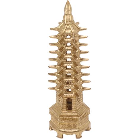 Miniaturmodell einer neunstöckigen Messingpagode, einer Feng Shui Wenchang Pagode, zur Dekoration des Schreibtisches.