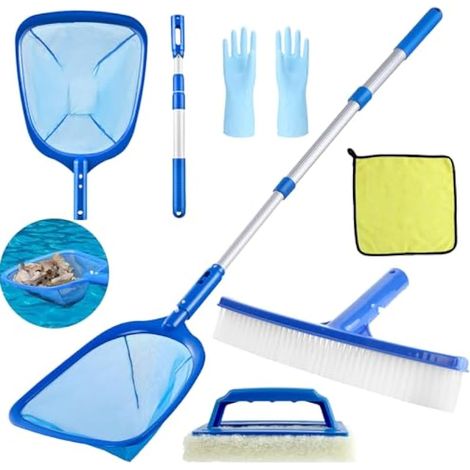 6 Pièces Kit de Piscine Nettoyage, Epuisette Piscine avec 44-88CM Télescopique Réglable, épuisettes de Surface pour Piscine, Filet de Piscine pour Piscines, Spas, Fontaine (1/4)