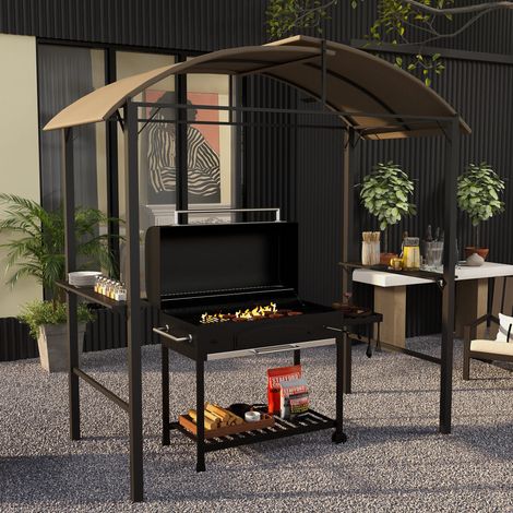 Gazebo barbecue in acciaio con ripiani 233x110x235 cm OKMYHOME