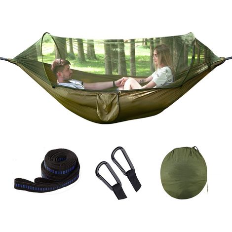 Hamac, hamac de Camping, hamac de Voyage Double et bandoulière avec moustiquaire - hamac en Nylon Portable - adapté aux Voyages en Camping (290 140) (1/5)