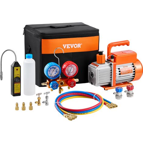 VEVOR Pompe a Vide Climatisation, 127 L/min, Pompe a Vide Frigoriste CVC 1 Etage, Kit Jauges Collecteur de Refrigerant Clim Auto, Detecteur de Fuite, pour R134a, R12, R22, R502a, R410A, R404, R407C