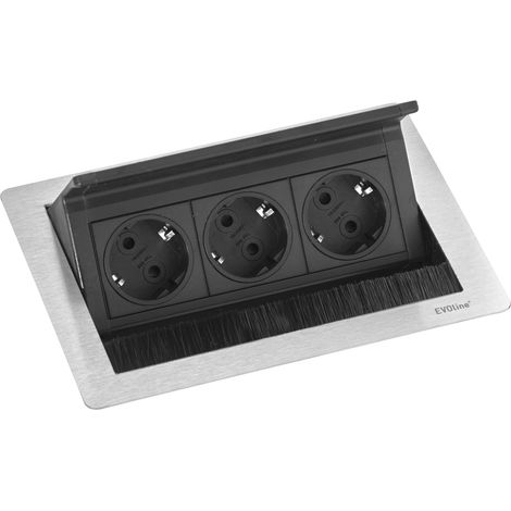 Evoline Flip Top Push S Einbausteckdose 3-fach, 230V - 3500W, Edelstahl