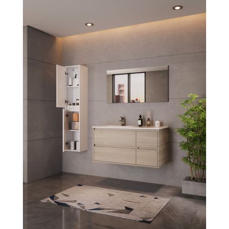 Mueble de baño TUELA 100cm OAK 4 cajones + lavabo (1/4)