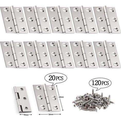 Charnière Inox,Paumelle,20 Pièces Porte Pliantes en Acier Inoxydable Argent Avec 120Pcs Vis en Connecteurs Pour Ton Meubles de Maison Matériel Armoire Garde Porte Tiroir Charnières (1/5)