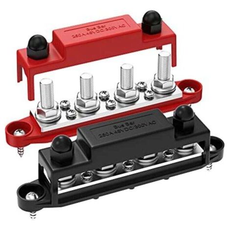 BARKBUSTERS 250A 12V Bus Bar Battery Power Distribution Block Car Audio 12 Volt DC Busbar 4 X 3/8 Pouces Posts 6 8 Vis (1/4)