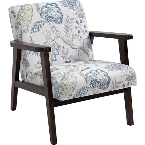 Poltrona lounge imbottita Irovami con braccioli in legno e tessuto traspirante, fantasia floreale, per casa e ufficio, 68,5 x 78,5 x 75 cm