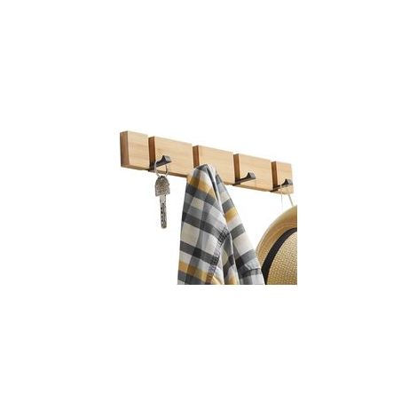 Patère murale avec 4 crochets rétractables, porte-manteau mural pour suspendre manteaux, foulards, sacs à main et autres, naturel