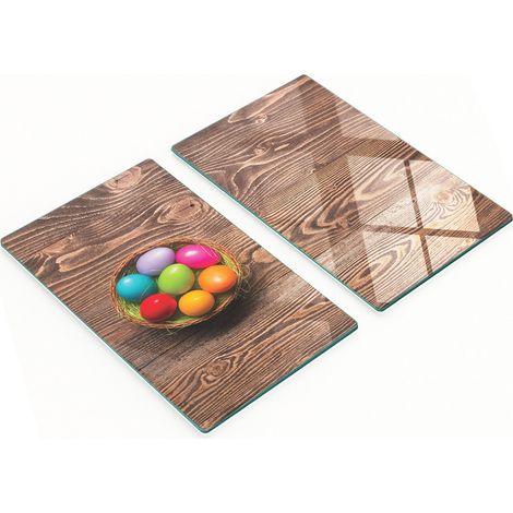 Tablas de cortar decorativas de cristal para cocina con dibujos de huevos de Pascua, 2 x 30 x 52 cm.