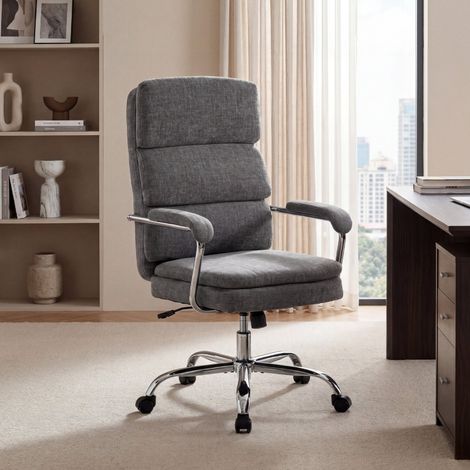 Bürostuhl mit Chenille Stoff, höhenverstellbar, 360° drehbar, Wippmechanik, Polyester, grau (1/5)
