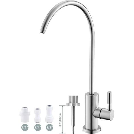 1 Robinet filtre à eau, acier inoxydable SUS304, finition nickel brossé, col de cygne haut, pour évier cuisine, bar, camping-car (1/5)