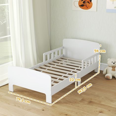 Lit enfant barrière sécurité, lit bébé junior 3-8 ans, MDF blanc, meuble chambre, protection anti-chute, lit évolutif enfant (1/5)