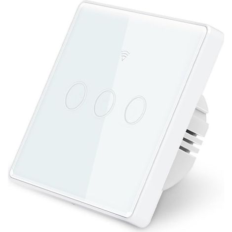 Wifi interrupteur mural intelligent, panneau tactile en verre, Compatible avec Alexa, Assistant Google, aucune ligne neutre nécessaire et ligne neutre nécessaire double Mode EU 10A (3 gang) (1/5)