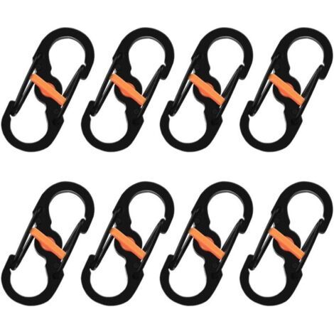 8 Pièces S Mousquetons Crochet Mousqueton Mousqueton en Métal Mini Mousqueton Forme S Mousquetons S Bague Mousqueton Noir en Acier Inoxydable pour Voyages Camping Randonnée Pêche (1/4)
