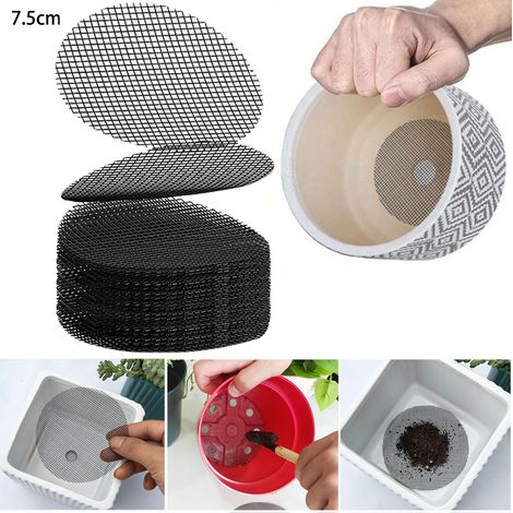 Tampon de maille de trou de Pot de fleur de 30 pièces, écrans de trou de Drainage de Pot de plante de 75mm, Anti-perte de sol, maille de tapis (1/5)