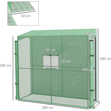 Serre murale verte 200x80x200cm, 2 portes enroulables bâche PE anti-UV fenêtre pour fleurs (1/4)