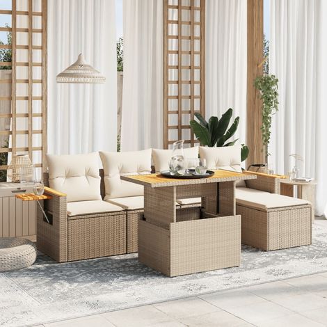 Juego de sofás jardín con cojines 6 pzas ratán sintético beige vidaXL (1/3)