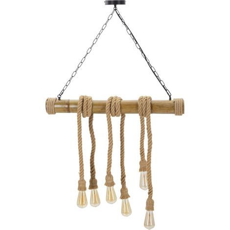 Lampadario Bamboo Rope 80x15x120 cm in Bambù e Corda Marrone (1/5)