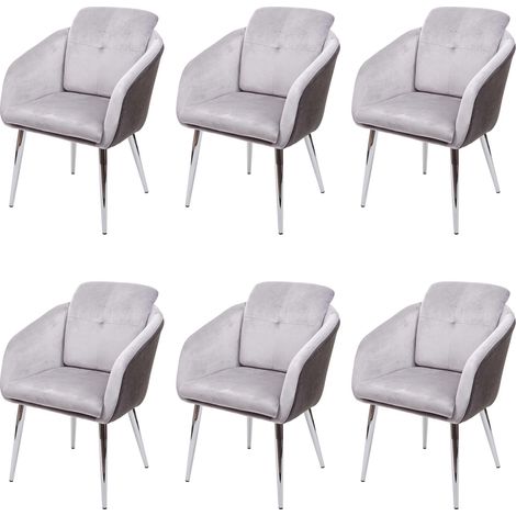 Set 6x poltroncine lounge sala pranzo moderno HHG-555 velluto ecopelle grigio