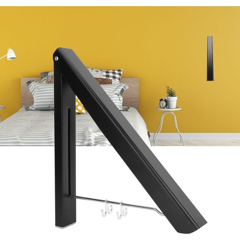 Porte-vêtements mural télescopique pliable de 80 cm, en aluminium spatial, avec double support et fixations percées, pour mini-hôtel ou balcon. (1/5)