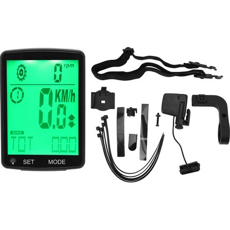 Compteur vélo lumineux multifonction écran LED 2.8 pouces, ordinateur de cyclisme, chronomètre et indicateur de vitesse vert