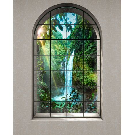 Photo Murale Intissé - Fenêtre Avec Une Cascade Ensoleillé (1/3)