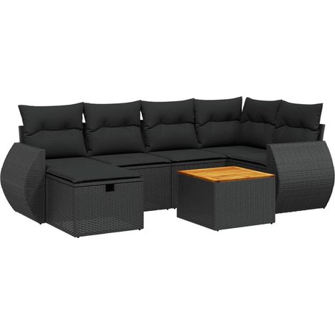Set Divani da Giardino con Cuscini 7pz Nero Polyrattan vidaXL (1/4)