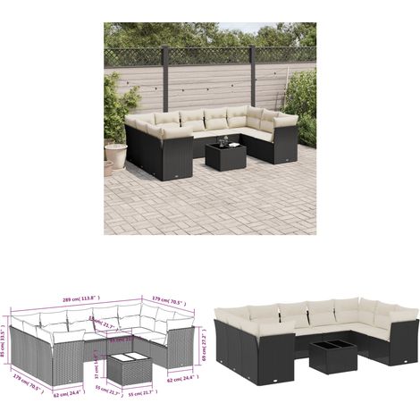 10-tlg. Garten-Sofagarnitur mit Kissen Schwarz Poly Rattan - Gartenmöbel Set - PE-Rattan Möbel - Outdoor Sofa - Esstisch - Lounge Garnitur - Home & Living (1/3)