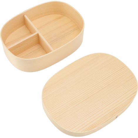 Große, einteilige, tragbare Bento-Box im japanischen Stil aus Holz mit herausnehmbarer Trennwand und Tragegurt. (1/5)