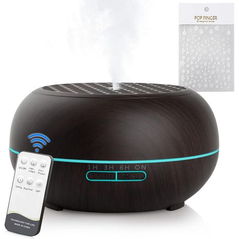 Diffuseur arômes bois 550 ml, humidificateur ultrasonique avec télécommande, brume fraîche LED aromathérapie pour maison bureau chambre (1/5)
