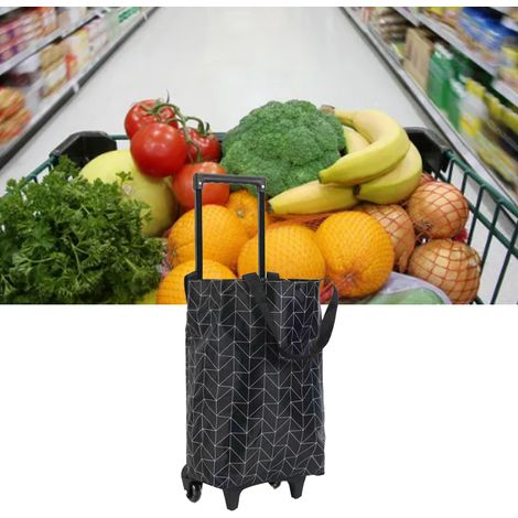 Chariot de courses extensible, petit chariot pour faire les courses, chariot de supermarché léger à roulettes, sac cabas pliable à roulettes, finitions noires. (1/5)