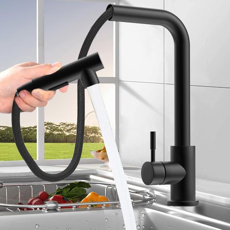 Rubinetto da cucina nero opaco, rinforzato in acciaio inossidabile per una maggiore durata, dotato di modalità getto e spruzzo per soddisfare le diverse esigenze e di un beccuccio estraibile che ne am (1/4)