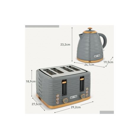Ensemble petit-déjeuner gris avec bouilloire 1,7 L et grille-pain 4 fentes 3000 W, 7 niveaux (1/5)