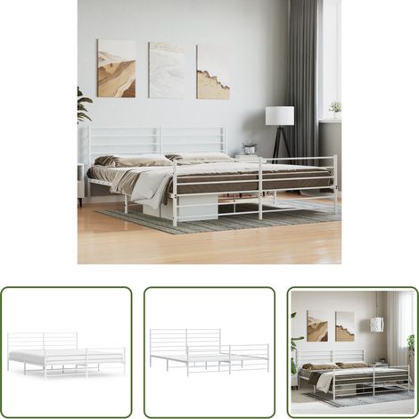 Metallbett - Bettgestell mit Kopf- und Fußteil Metall Weiß 200x200 cm (1/5)
