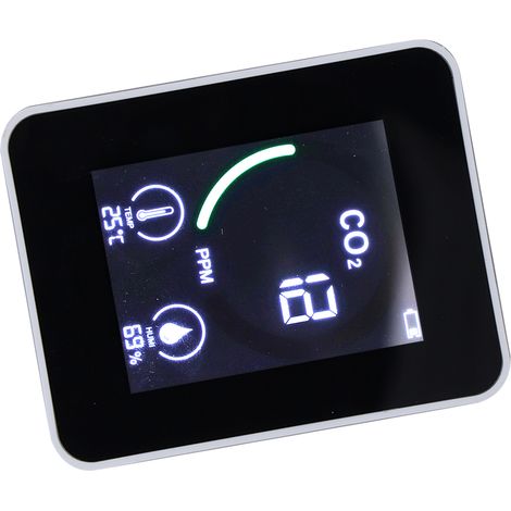 5-in-1-Kohlendioxiddetektor, elektronische ABS-Komponenten, 1500-mAh-Batterie, Thermometer und Hygrometer für Zuhause und Büro (weiß). (1/5)