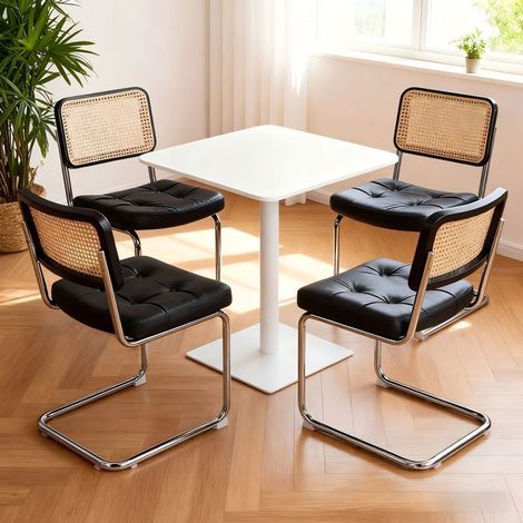 Lot de chaises 4 chaises revêtement en cuir synthétique pieds chromés style mid-century moderne assise rembourrée chaise de cuisine (1/5)