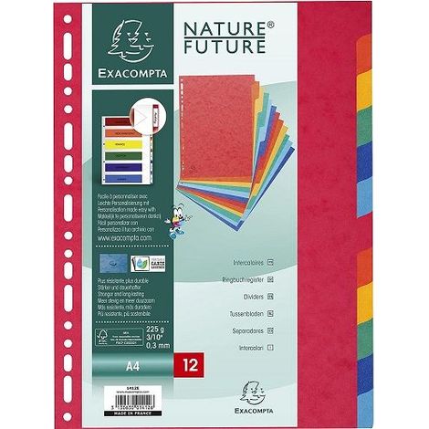 Separador exacompta cartulina simil prespan juego de 12 separadores din a4 multitaladro colores vivos (1/4)